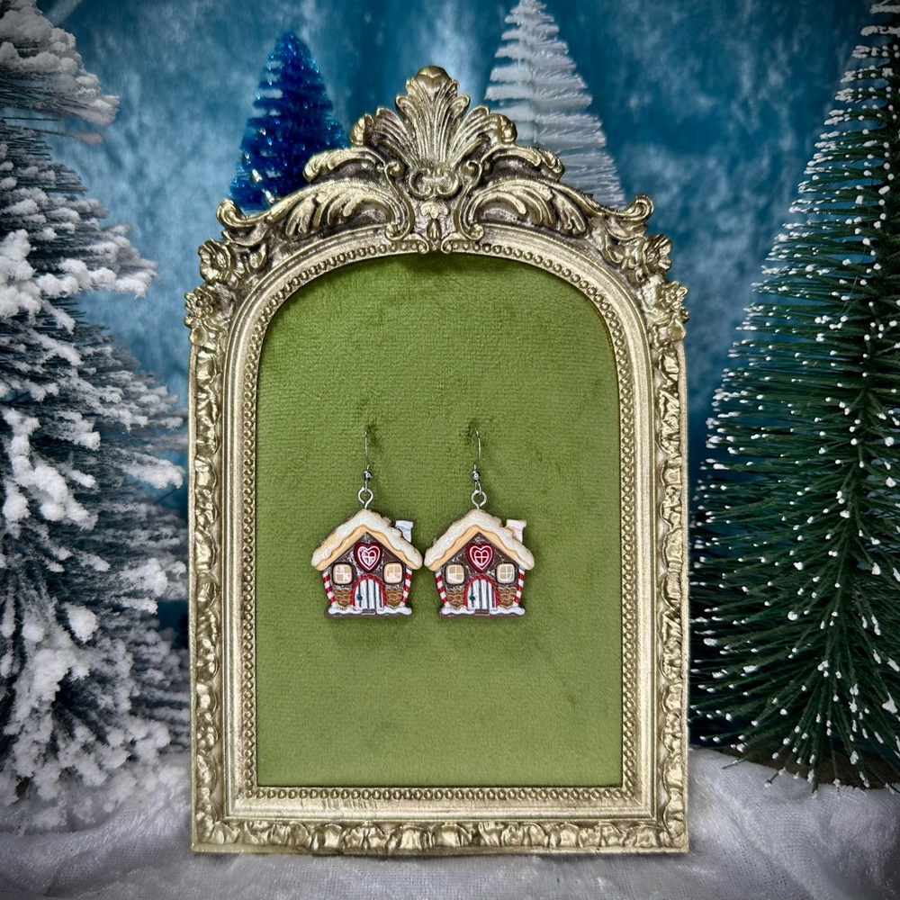 Gingerbread House Christmas Earrings -Holiday Jewelry